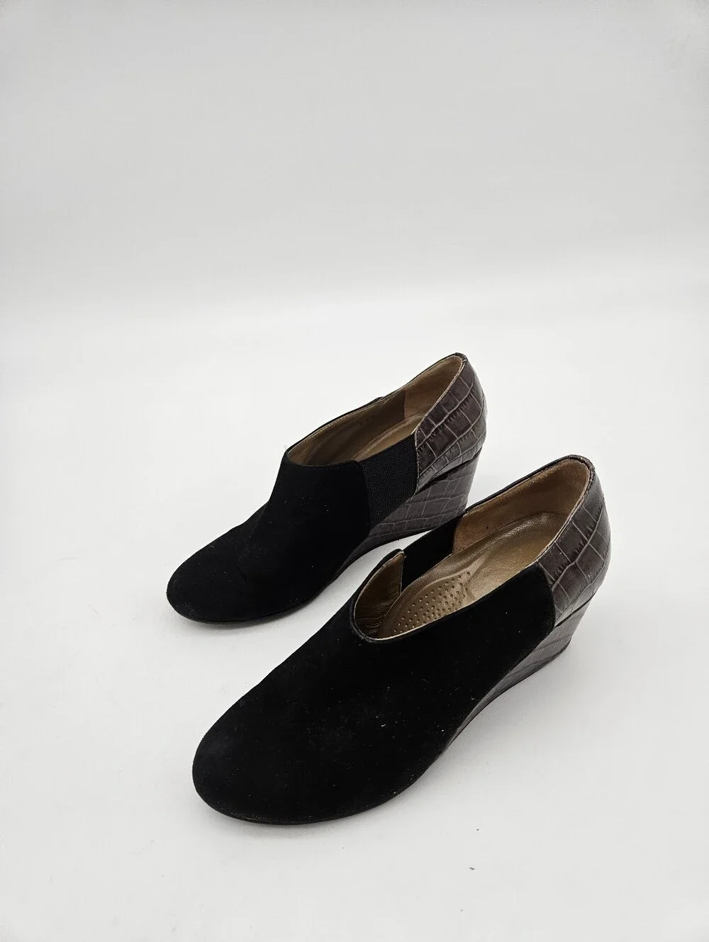 Anyi Lu Jessie  Suede Wedge Bootie Black Gray Women's Size 5